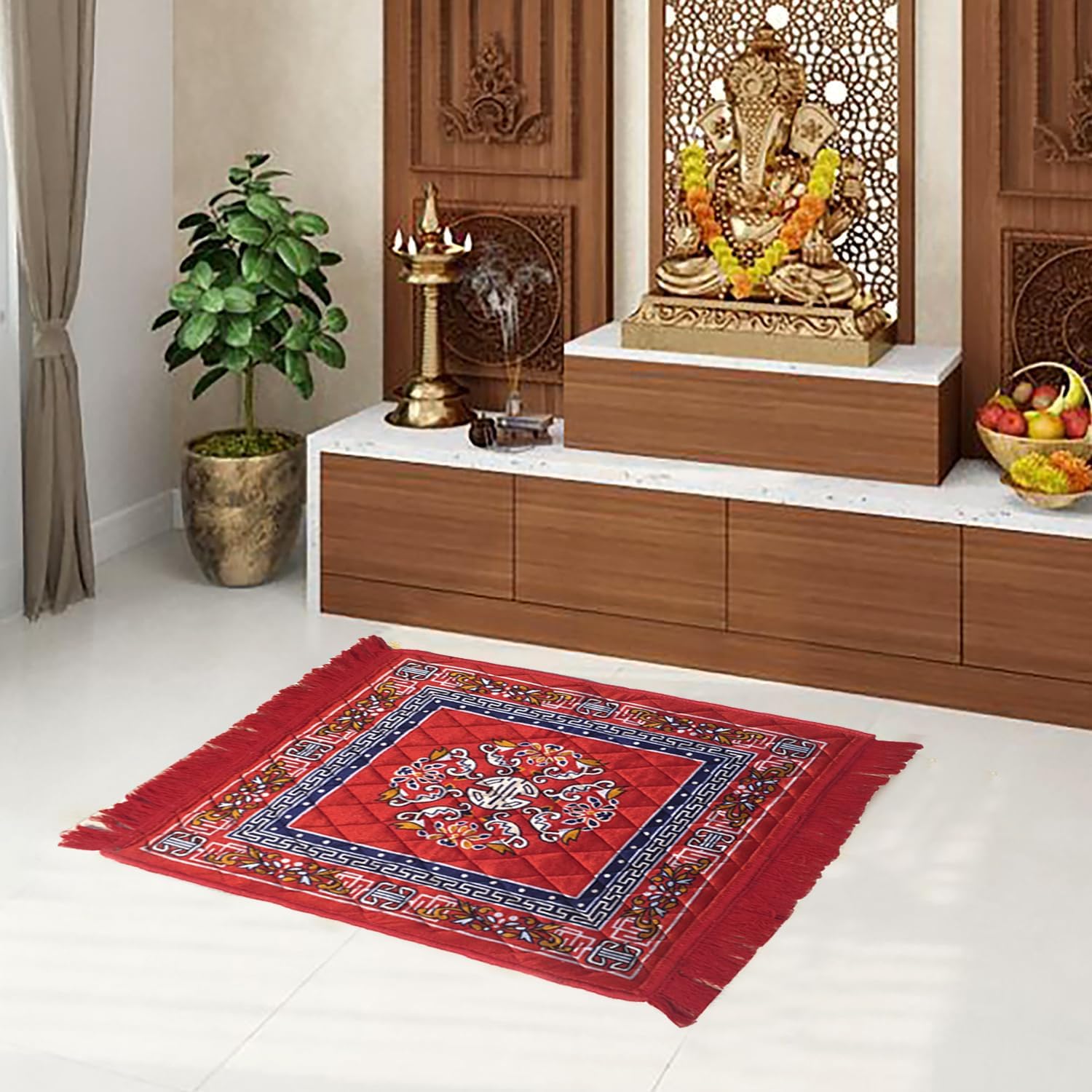 Velvet Prayer Mat for Pooja & Meditation | Traditional Aasan Carpet for Home Temple & Spiritual Use | Soft Medium-Size Red Pooja Aasan | Portable & Durable Prayer Rug (1)-image-6