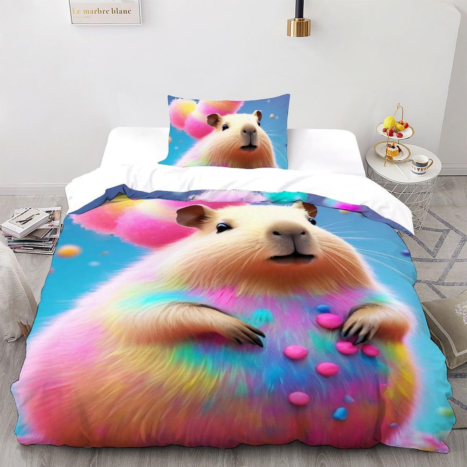 Parure de lit marmotte 3D housse de couette fille 135x200cm cadeau animaux