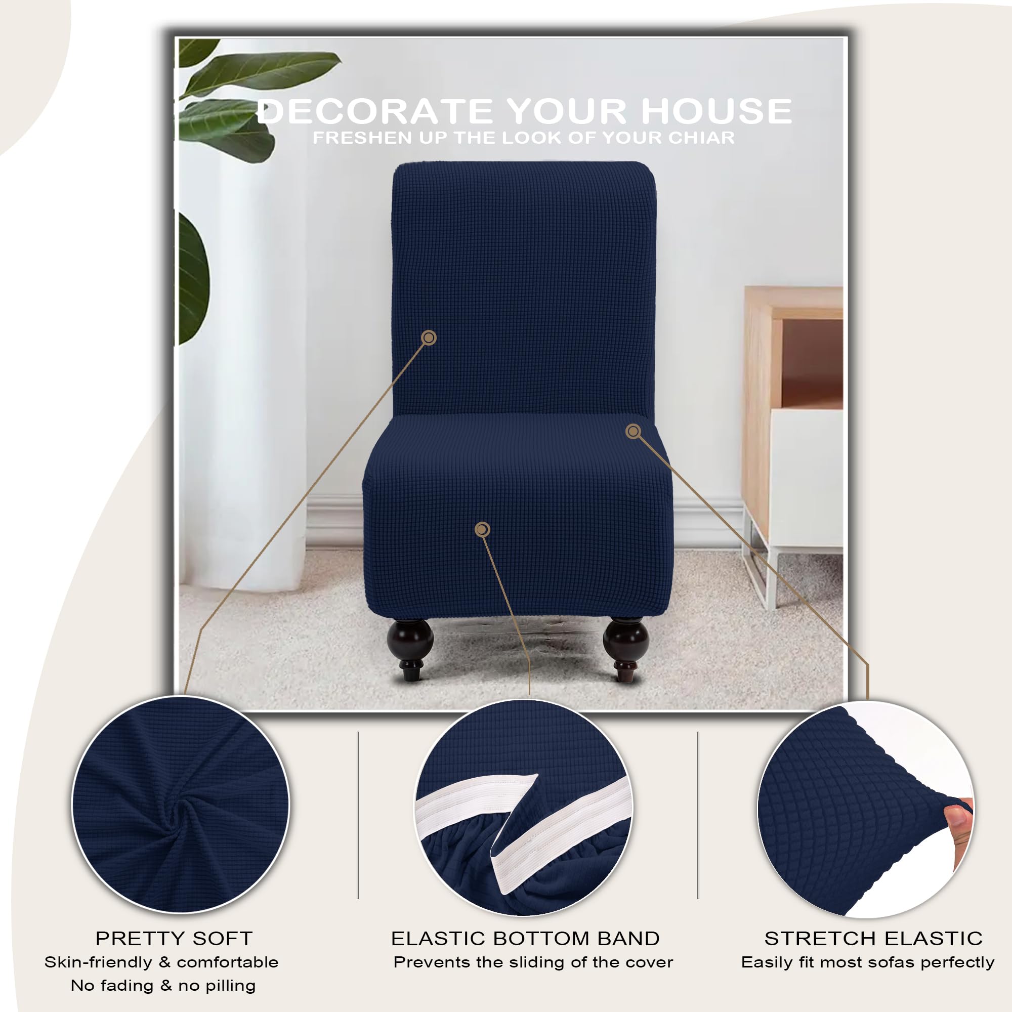 TIANSHU Copridivano Senza Braccioli, Copridivano 1 Posti Senza Braccioli Elasticità Jacquard Antiscivolo Copridivano Clic Clac Pieghevole Regolabile (1Posti, Blu Scuro)