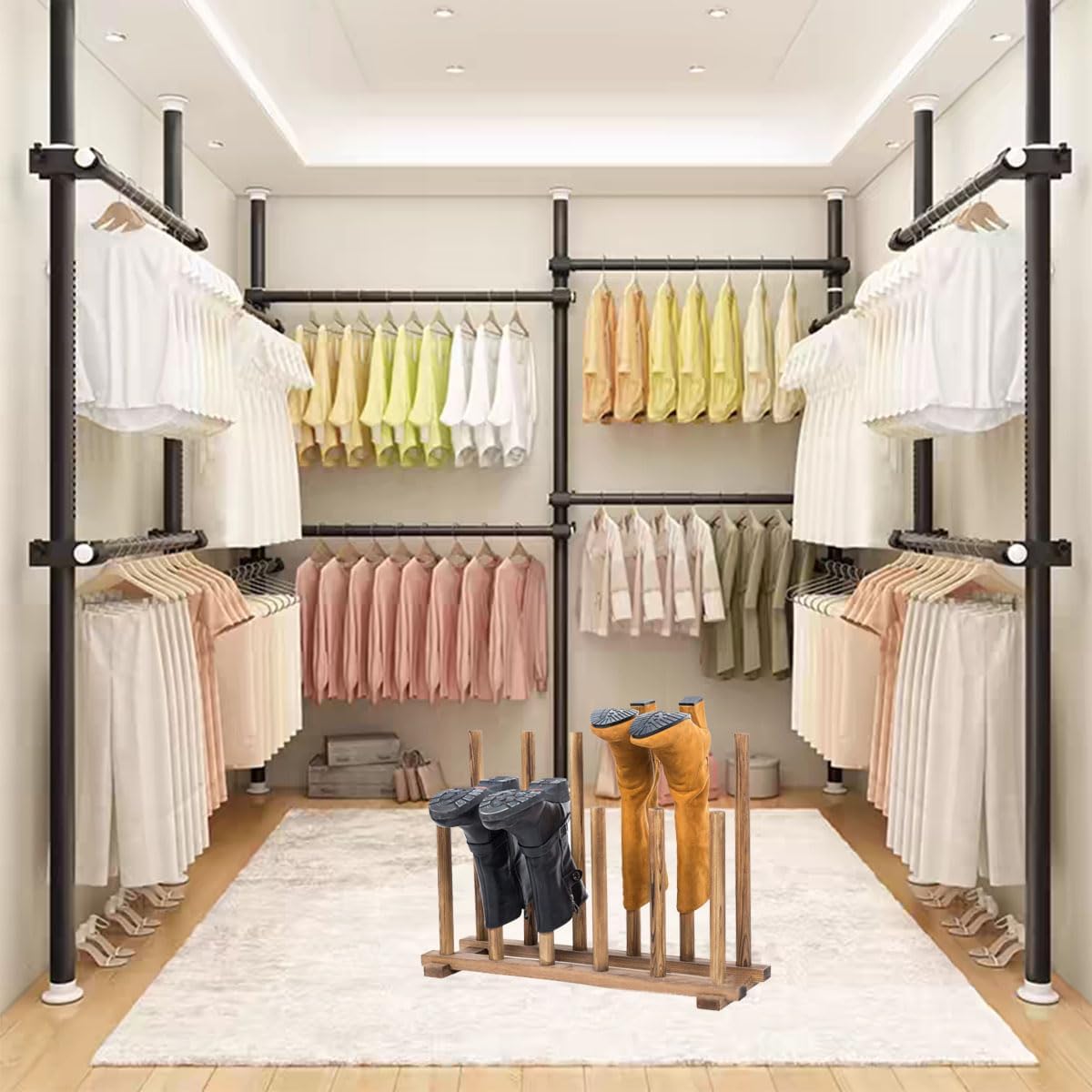 Large Boot Rack, Boot Rack Organizer for Tall Boots, Bamboo Wood Boot Holder for Entryway, Free Standing Shoe Racks for Hallway Closet, Free Standing Shoe Racks for Indoor Outdoor