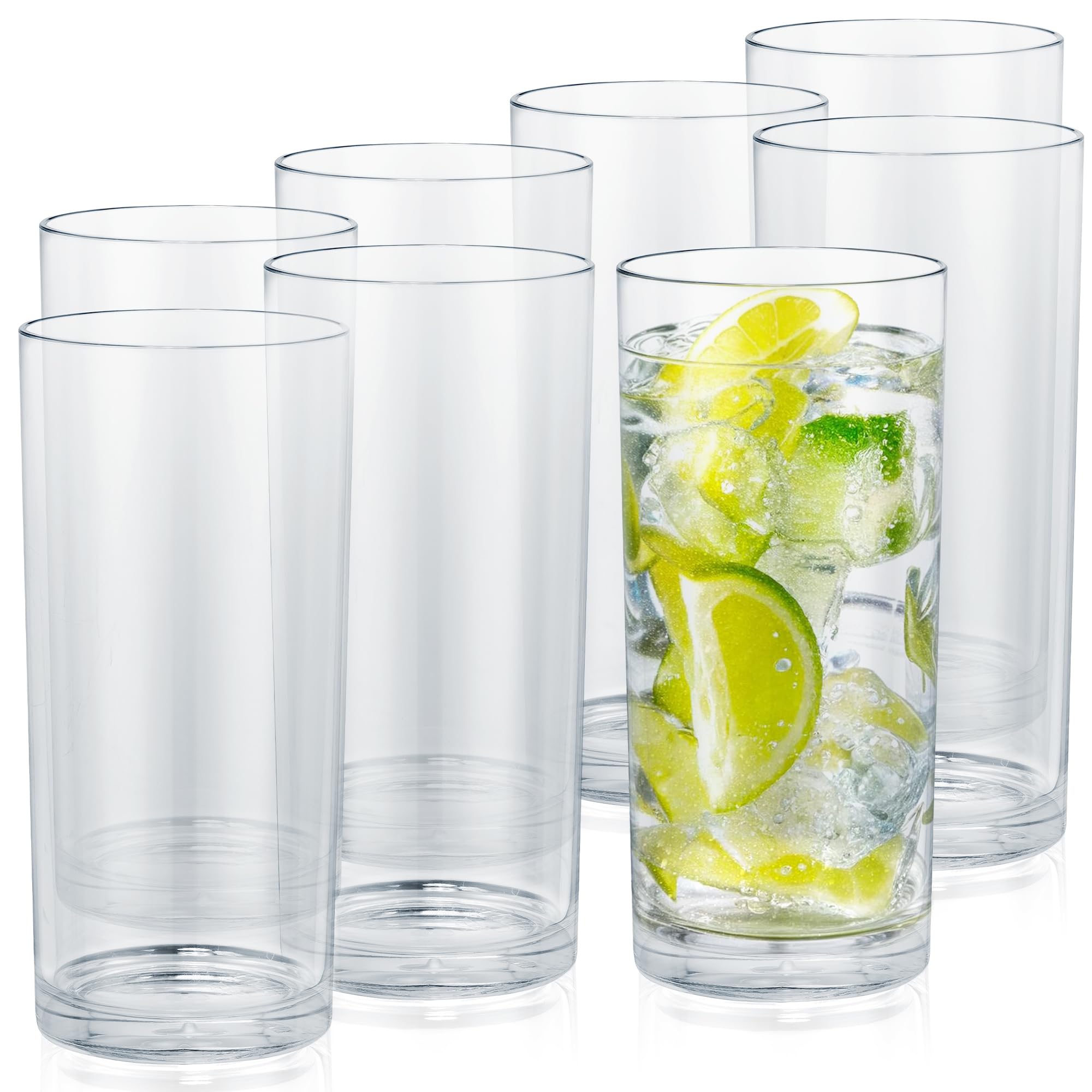 Zulay Kitchen Acrylic Glasses Drinkware - 8 Piece Unbreakable Plastic Tumblers - BPA-Free Reusable Plastic Drinking Glasses for