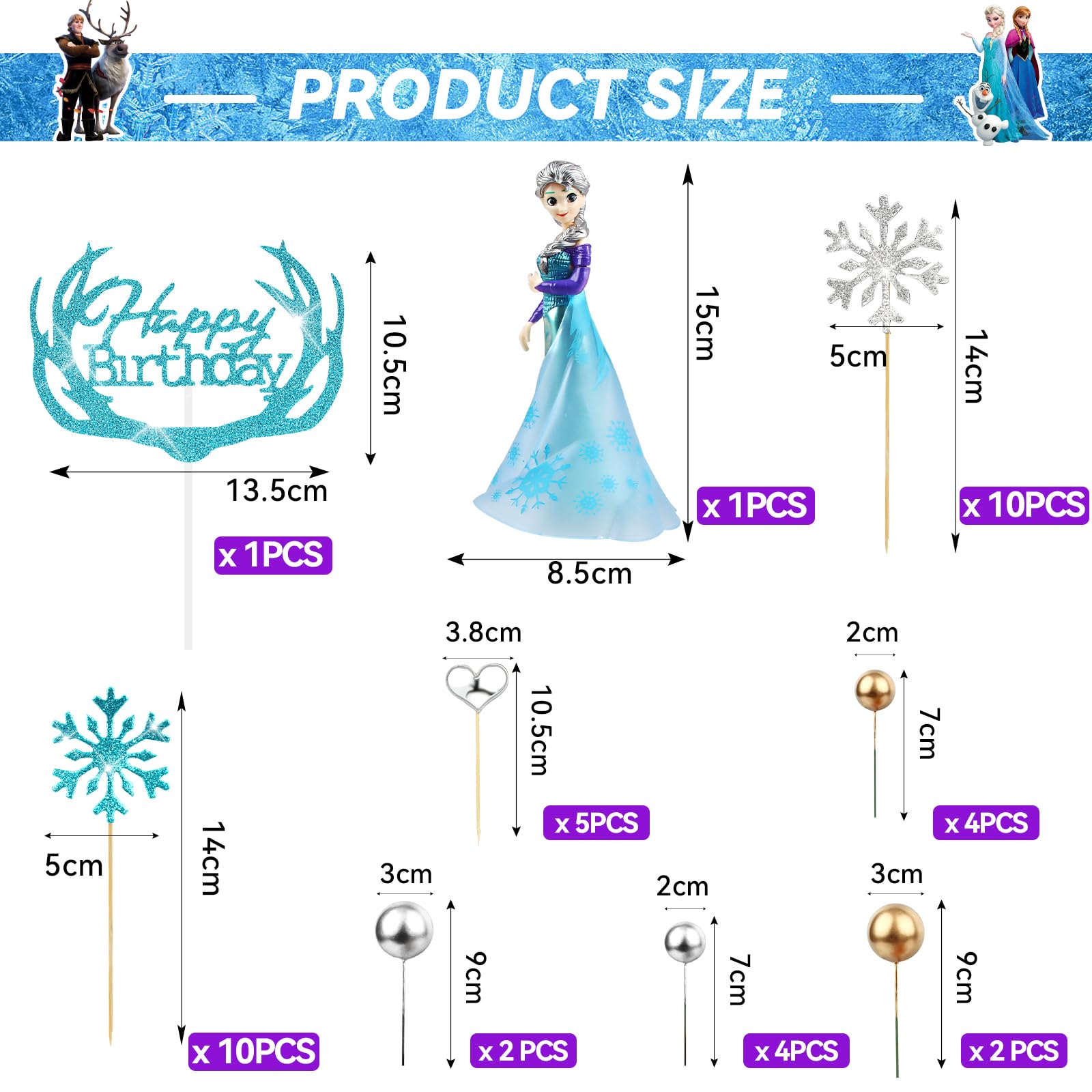 Doyomtoy Kuchen-Deko Set – 25-teilig Mit Krone, Zauberstab & Schneeflocken Für Frozen-Party