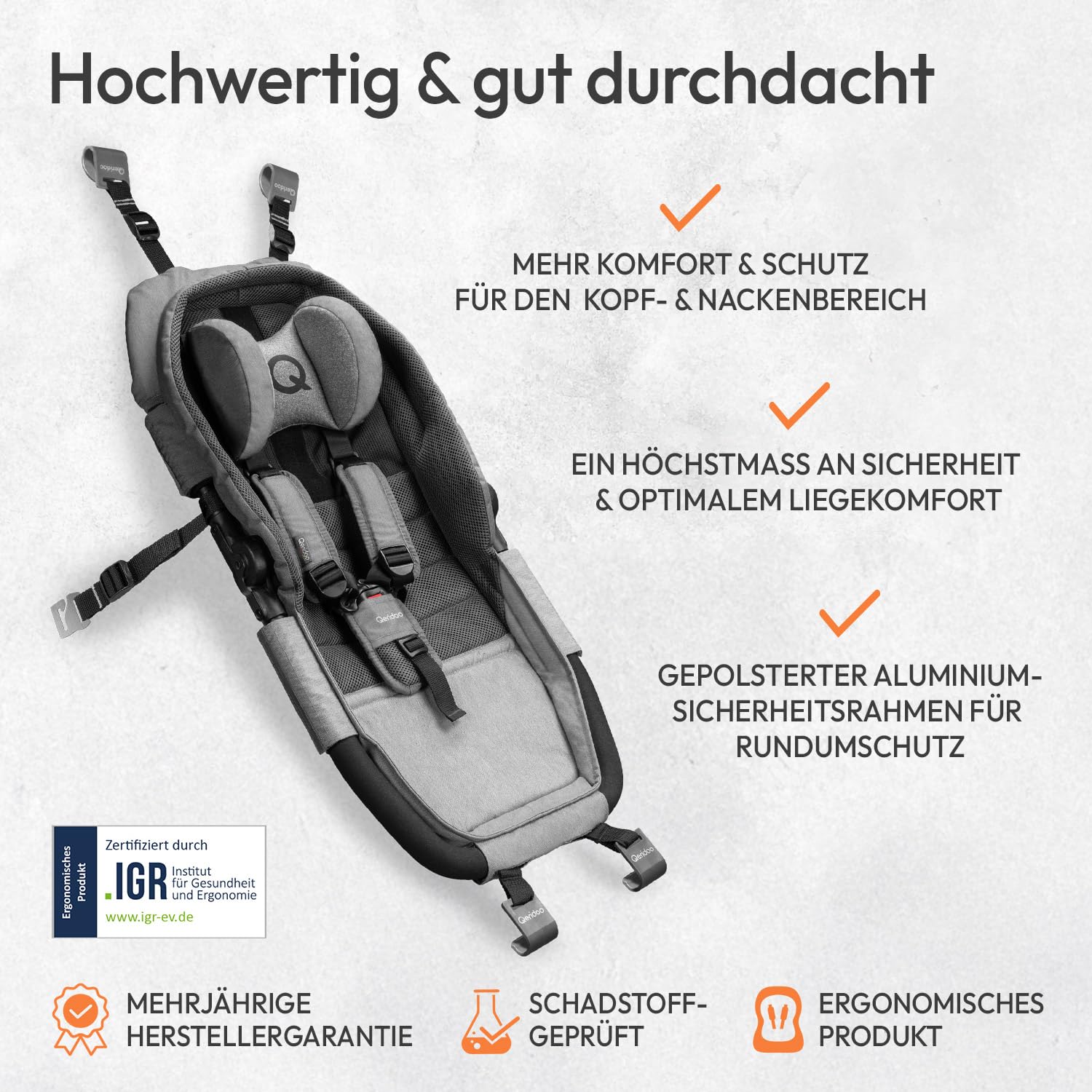 Hamacs de la Marque QERIDOO - Modèle Hängematte Plus avec Cadre de sécurité pour Babytransport - Grau