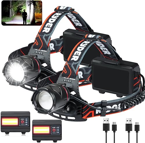 Juego de 2 faros delanteros recargables, lámparas LED alimentadas por pilas, súper brillante de alto lumen con 3+4 modos, lámpara frontal
