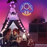 Vista 6 de Kavaas Letrero de Neón para Videojuegos, Letrero de Neón de Hongo para Decoración de Sala de Juegos, Cueva de Hombre, Habitación de Niños