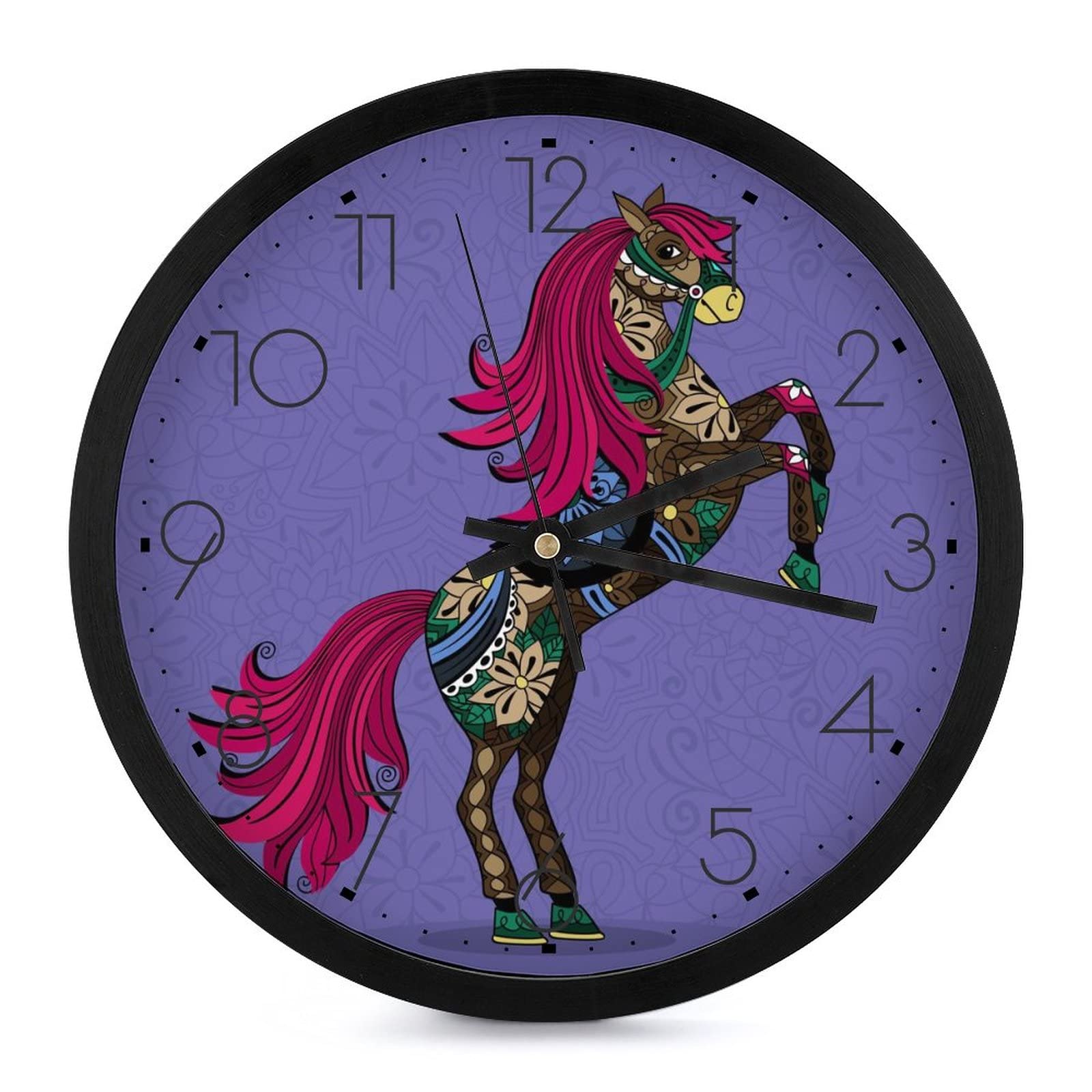 Horloge Murale Ronde Cheval Floral : Style Haut de Gamme pour Salon