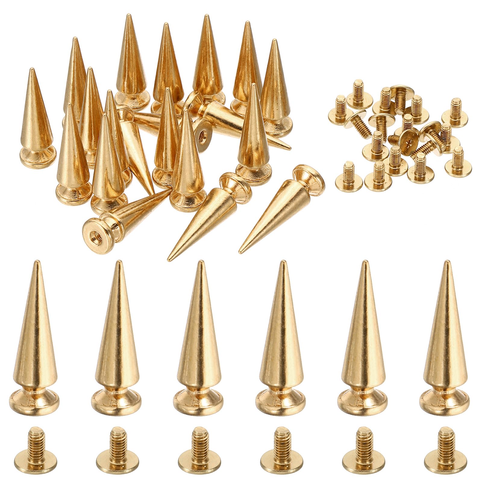 PATIKIL 29mm Studs for Clothing, 20 Sets Studs and Spikes Leather Rivets Cone Spikes Metal Screw Studs for Clothing Leather Crafts Fabric Shoes Punk Bag Leathercraft, 10x29mm, Gold Tone