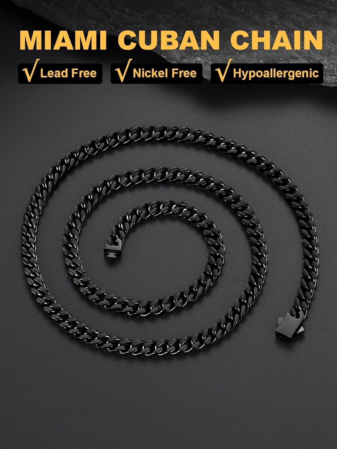 U7 Stainless Steel Chain Necklace for Men, Silver/Black/Gold Plated Cuban Link Chain, Thick Hip Hop Curb Chain Choker Jewelry 5/7/9/12mm 18-30 Inches for Mens Women - Image 3