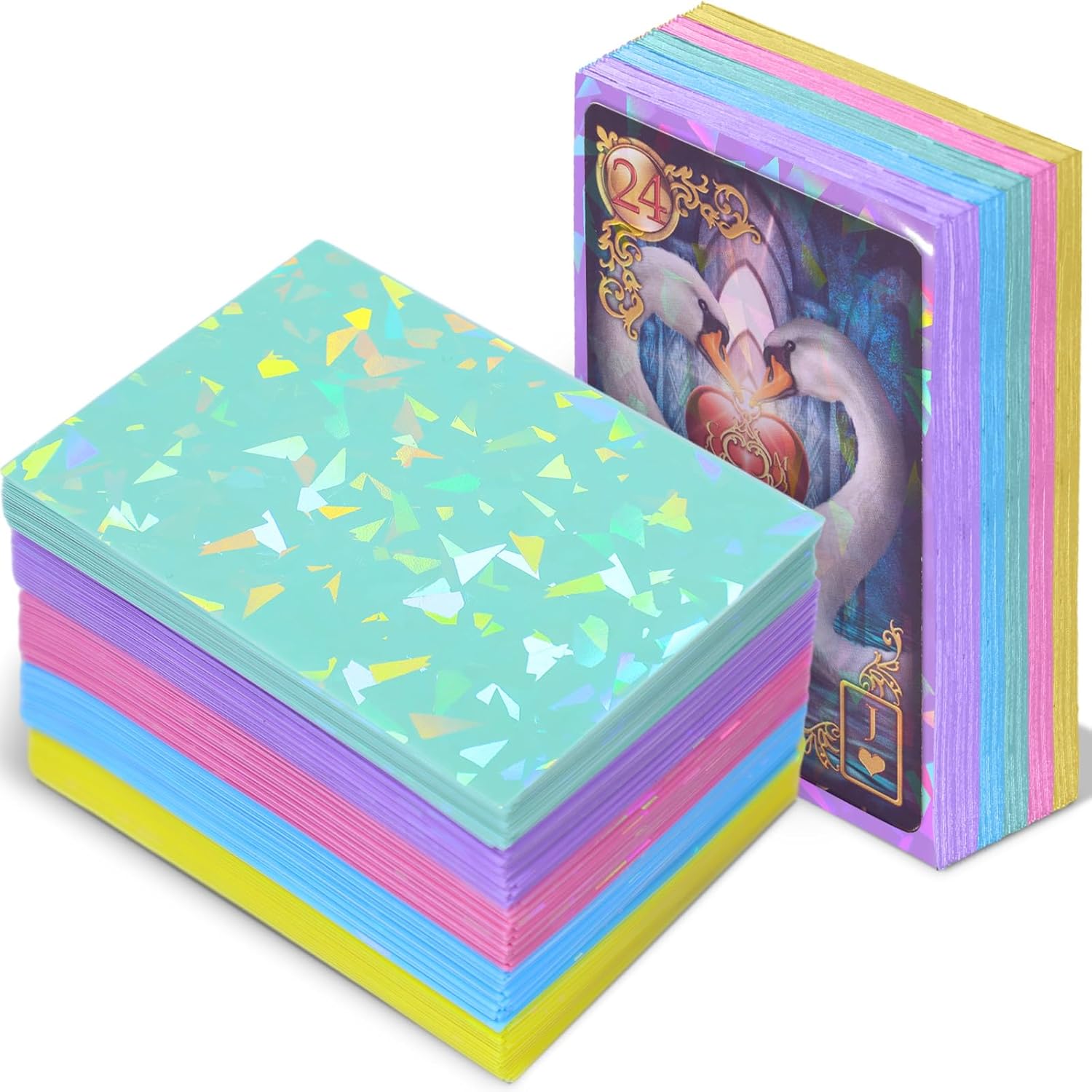 200 Pcs Holographic Card Sleeves Laser Flashing Trading Card Sleeves Matte Kpop Postcard Protector Fit for Game, Photo, Sports Cards 2.6 x 3.6 Inches(Gold,Classic)