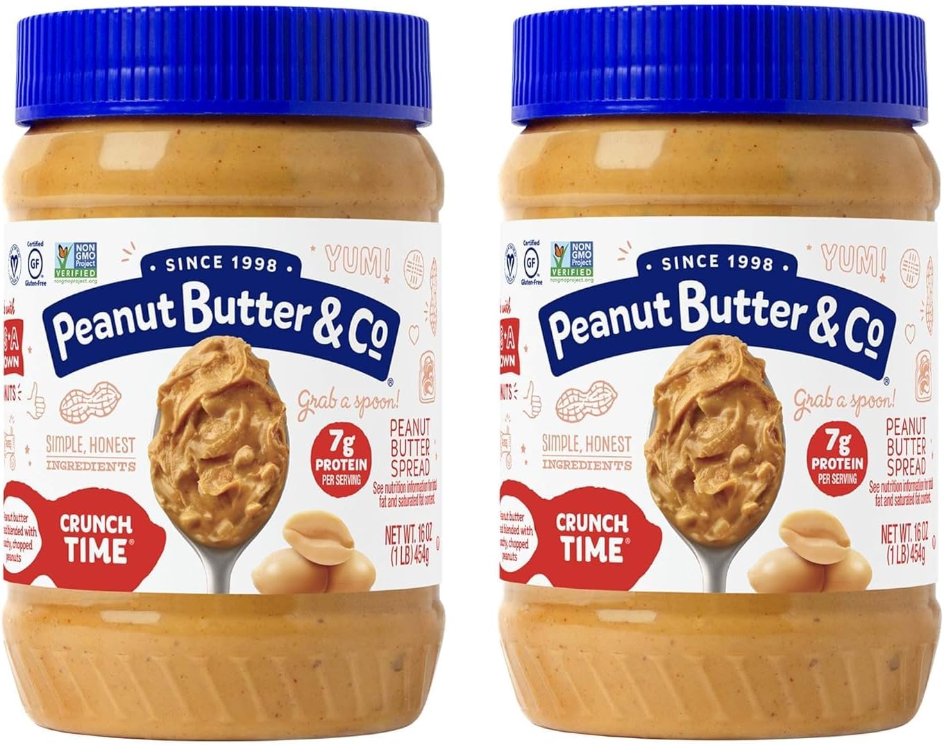 Crunch Time Crunchy Peanut Butter, 7g Protein, Non-GMO Project Verified, Gluten Free, Vegan, 16 Ounce (Pack of 2)