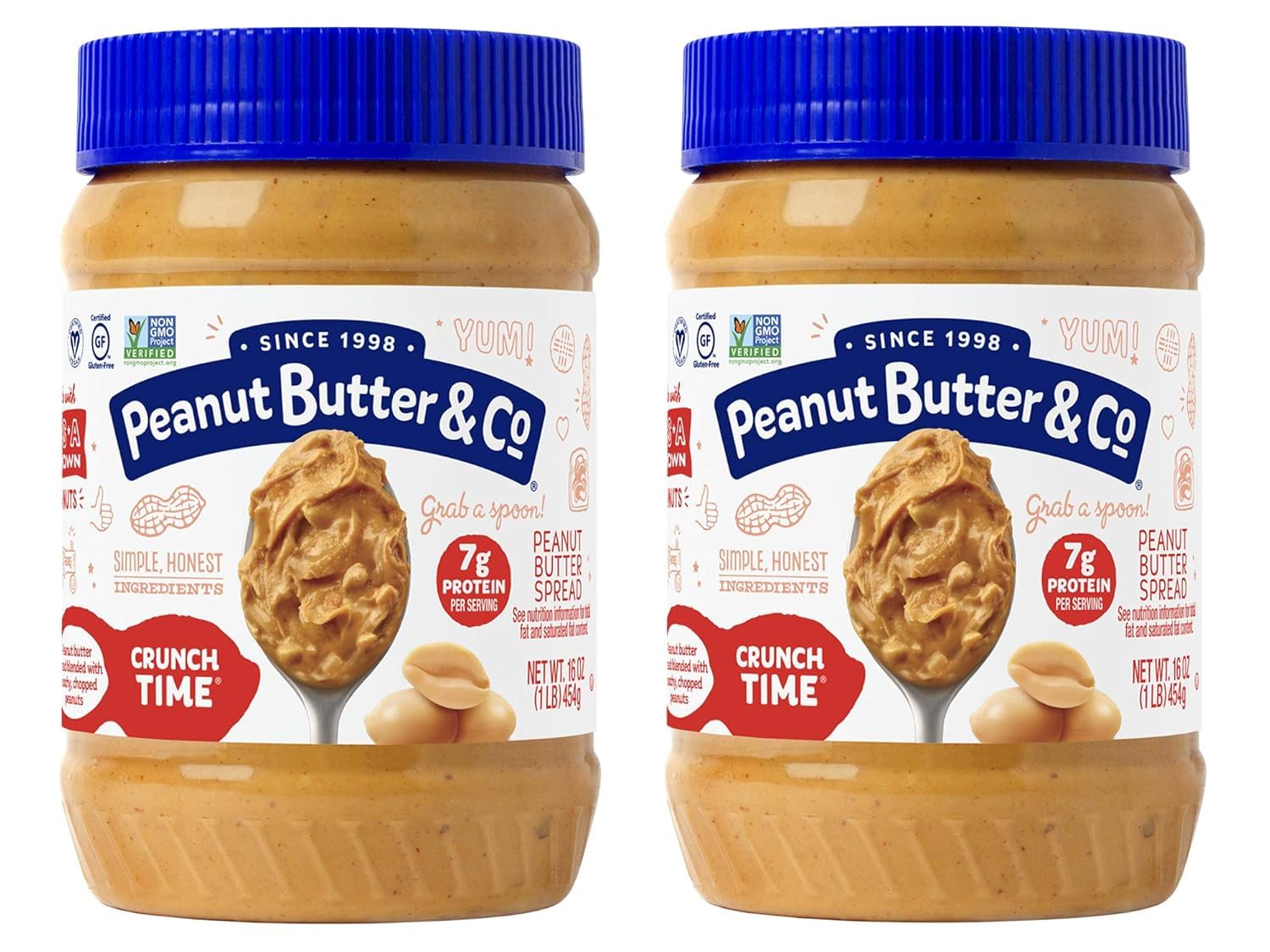 Crunch Time Peanut Butter, Non-GMO Project Verified, Gluten Free, Vegan, 16 Ounce Jars (Pack of 2)