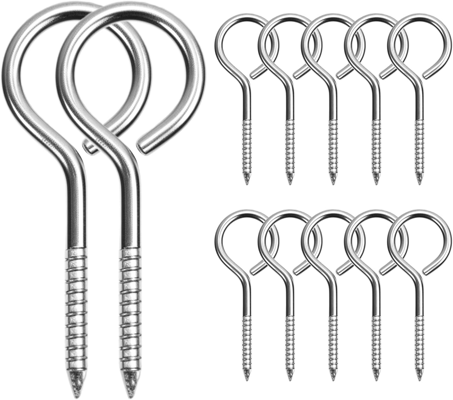 12 Pcs 304 Stainless Steel Screw Eyes Bolts, Screw-in Hooks, M5 Heavy Duty Self Tapping Screw Hooks for Indoor & Outdoor Hanging and Fixing (Ring)