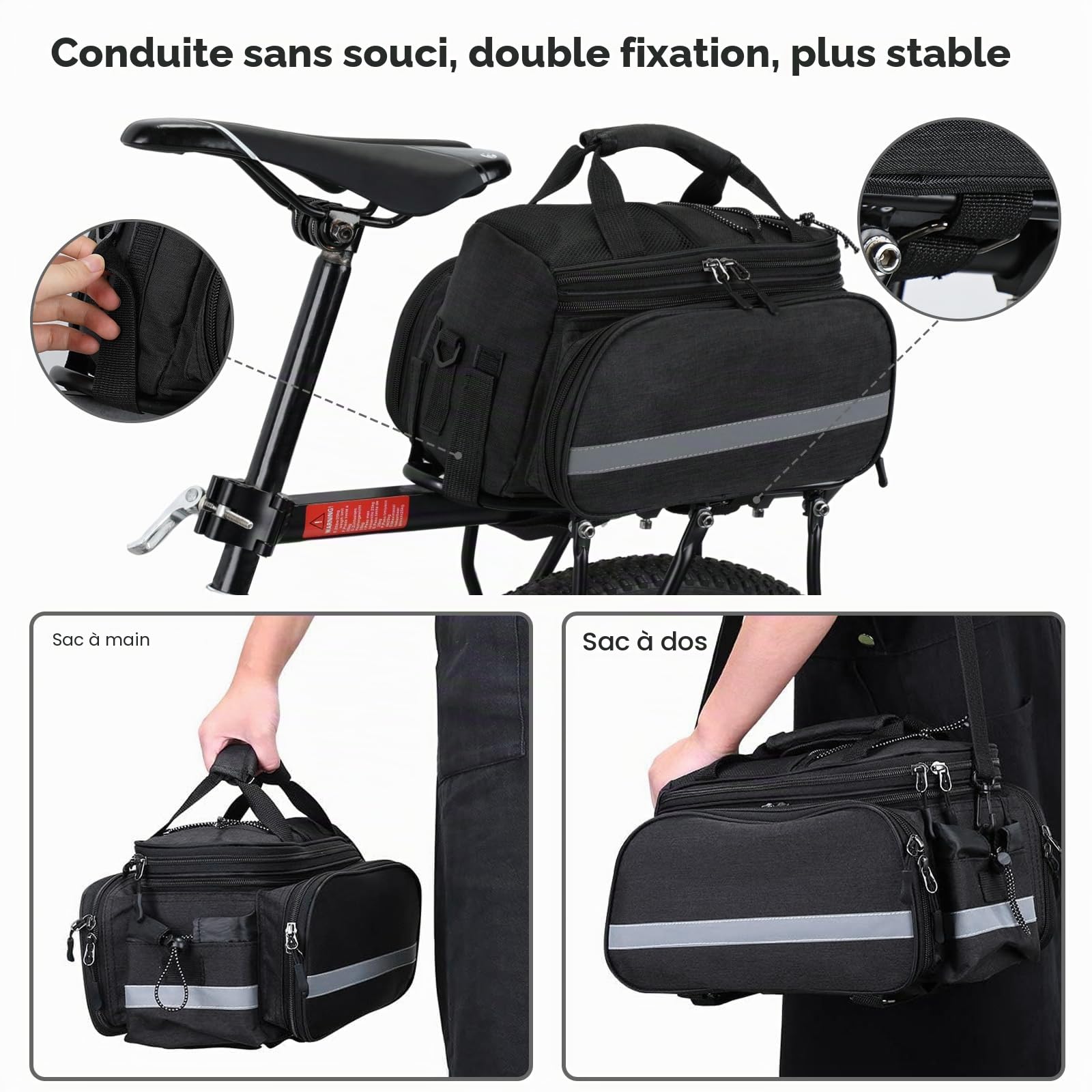 Wildken Sac de Transport de Bagages pour Vélo, étanche, Sac de Rangement Arrière, pour Le Cyclisme, Le VTT, Le Sport, Les Voyages, avec Housse de Pluie (Noir)