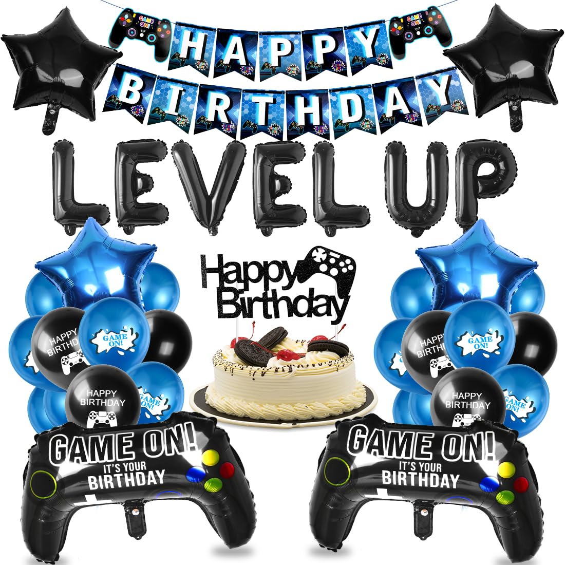 YianHien Decorazione Compleanno Videogioco Palloncini, Palloncino XXL Controller Gaming, Decorazione Festa Tema Gamer, Set Palloncini Compleanno Bambino con Decorazione Torta & Banner (7 anni