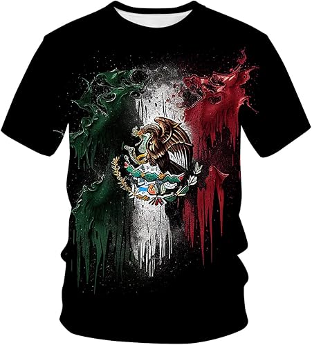 Lurhonp Camiseta de manga corta con cuello redondo y bandera mexicana para hombre