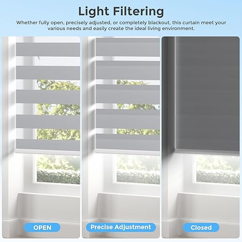 Miniatura 10 de DONGFXK Persianas motorizadas de cebra con control remoto, persianas de filtro de luz alimentadas por energía solar, persianas de doble capa para