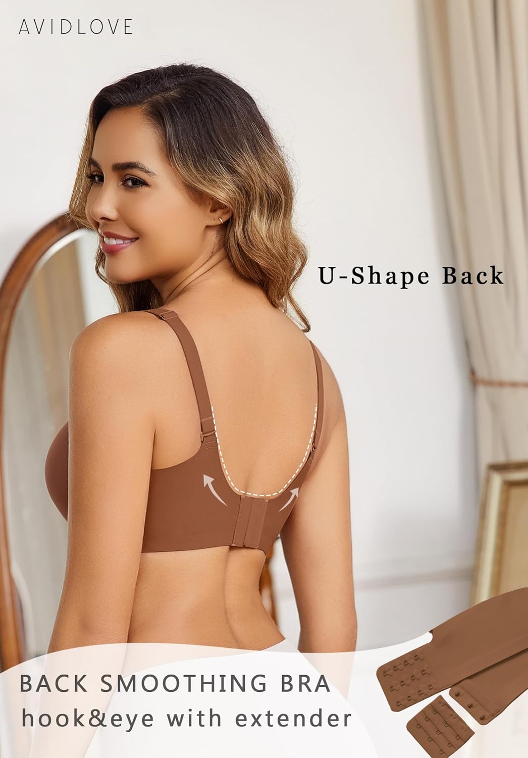 Avidlove Wireless Bras for Women Seamless Bralette Full Coverage Bra V Neck Tshirt Brassiere - Image 2