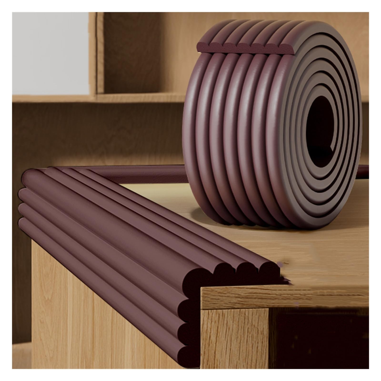 YNBSHGAA Foam edge protectors, W-shaped Furniture Corner Protector Strip For Kids Safety, Self-Adhesive Table Edge And Guard For Desk Worktop,Brown-10m/32.8ft