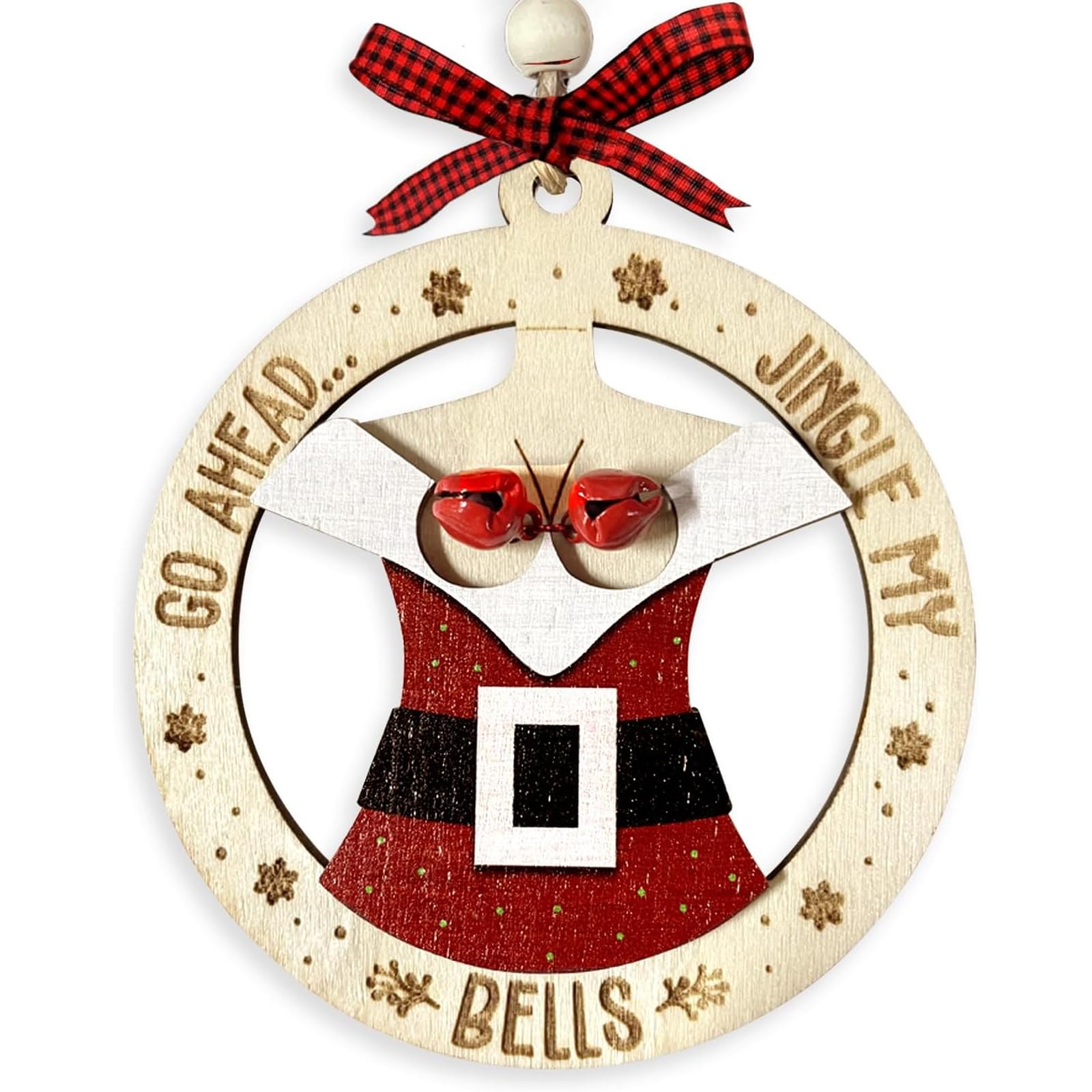 Qylazune Santa Skirt Christmas Xmas Decorations Funny Santa Lady Xmas Large Tree Ornaments, Go Ahead Jingle My Bells Wooden Double Layer Christmas Decoration, Holiday Gag Gift For Adults, Secret Santa Party Decor