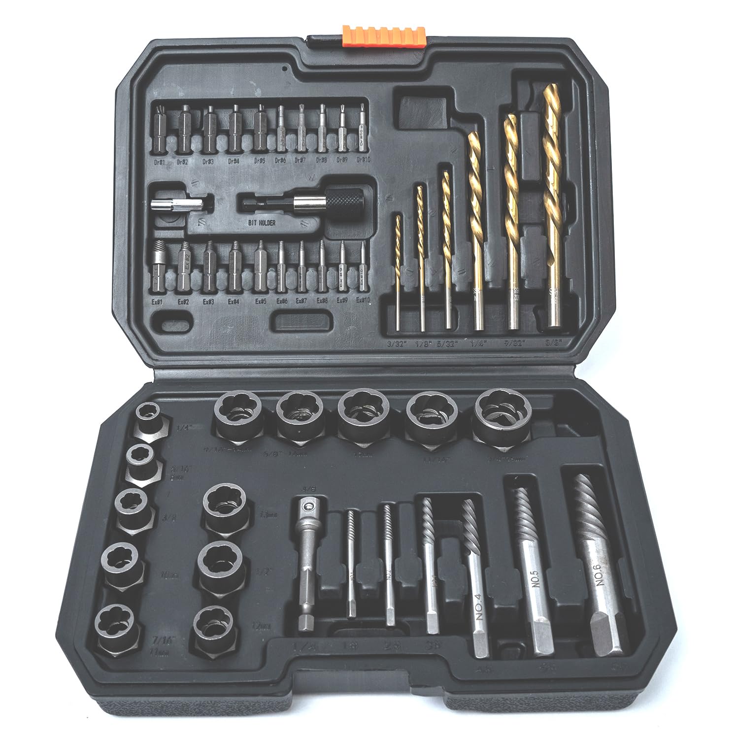 Set di estrattori per viti/punte per trapano, viti multi scanalate/bulloni estrattori per rimuovere perni rotti, bulloni, viti a bussola, dadi, prigionieri e raccordi (48 pezzi, HSS 6542)