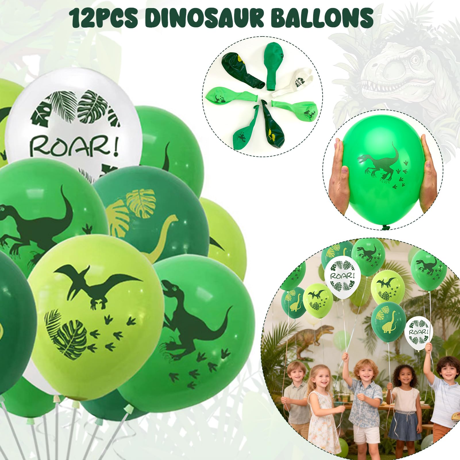 Cleboen 108Pcs Gadget Dinosauri Compleanno Ragazzo Dinosauri Uovo Maschera Borse di Tela Palloncino Segnalibro DIY Etichetta Sacchetti Compleanno Regalini Fine Festa Compleanno Dinosauri Bambini