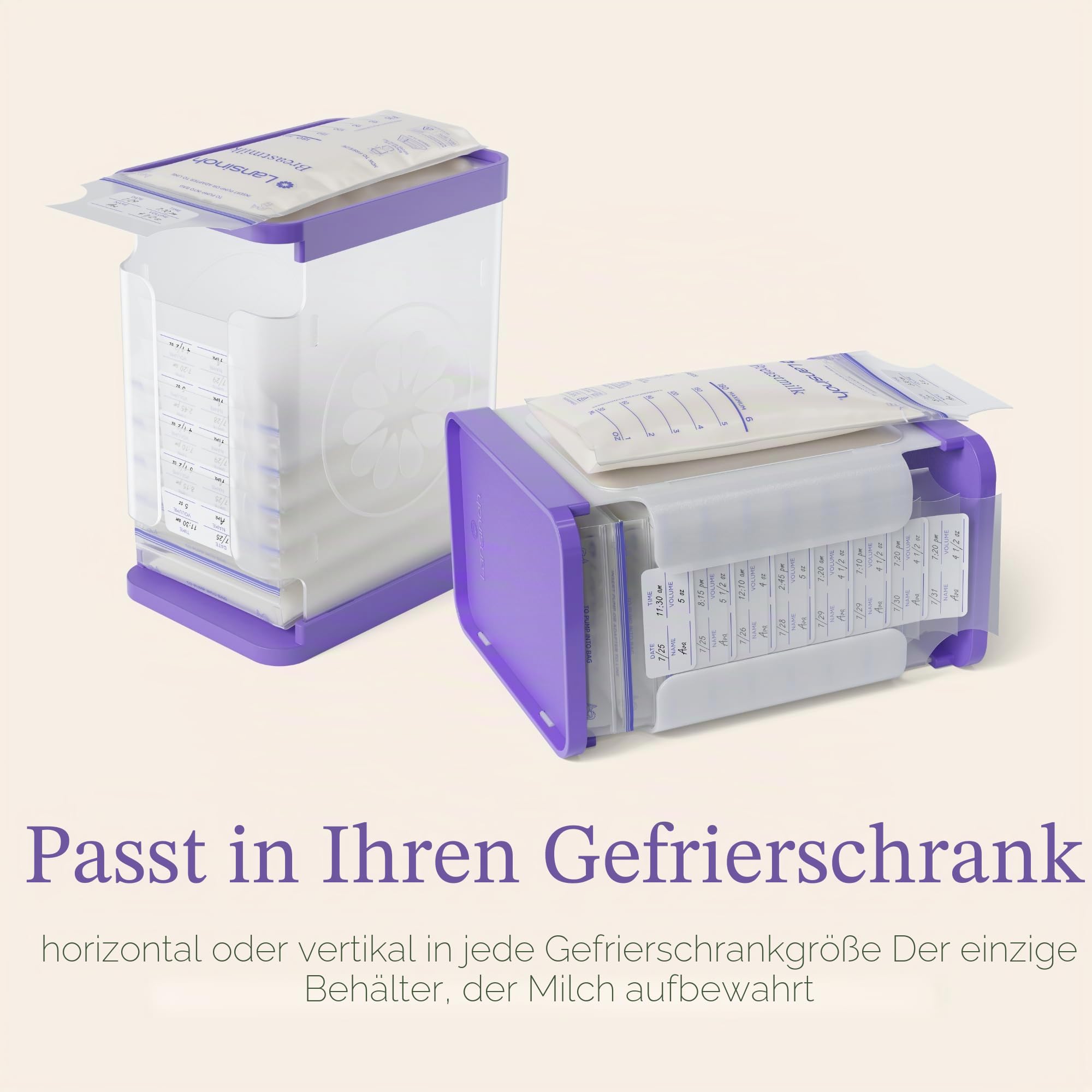 Lansinoh Muttermilch Vorratsbehälter mit Schnellgefrierschale | speichert bis zu 10 Muttermilchbeutel | ohne BPA/BPS | Gefrierbeutel vertikal und horizontal | inkl. 5 Milchbeutel