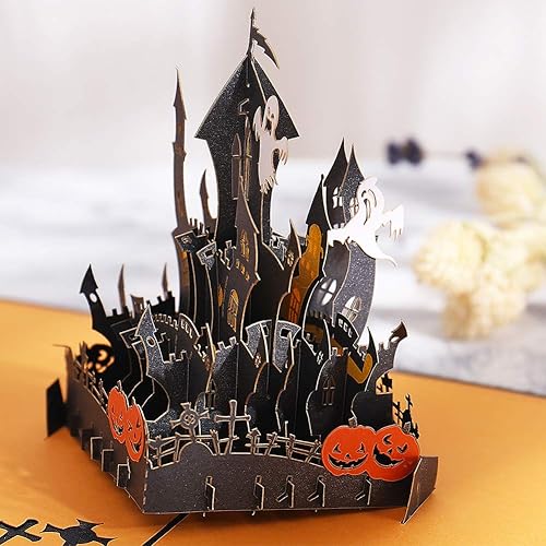 AITpop Tarjetas vintage de castillo de Halloween, tarjetas de felicitación 3D de agradecimiento, cortadas con láser, ensambladas a mano, tarjetas