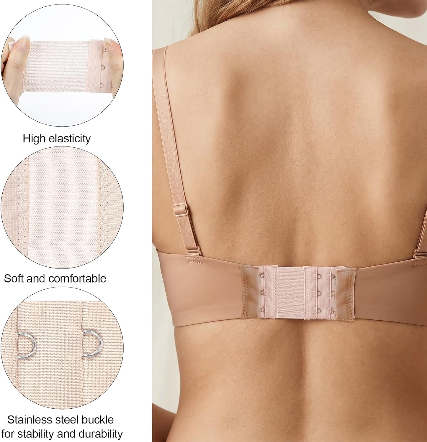 20 Pcs Women's Bra Extenders 3 Hooks 3 Rows, Elastic Bra Extender | Soft and Comfortable Bras Strap Extender, Adjustable Stretchy Back Bras Extension Strap (Black, White, Nude, Apricot)