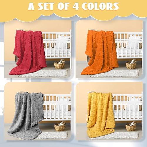 Miniatura 4 de VitalCozy 4 unidades de manta de forro polar para bebé de 30 x 40 pulgadas, manta de bebé esponjosa 3D para niños, cama de bebé, manta de recepción