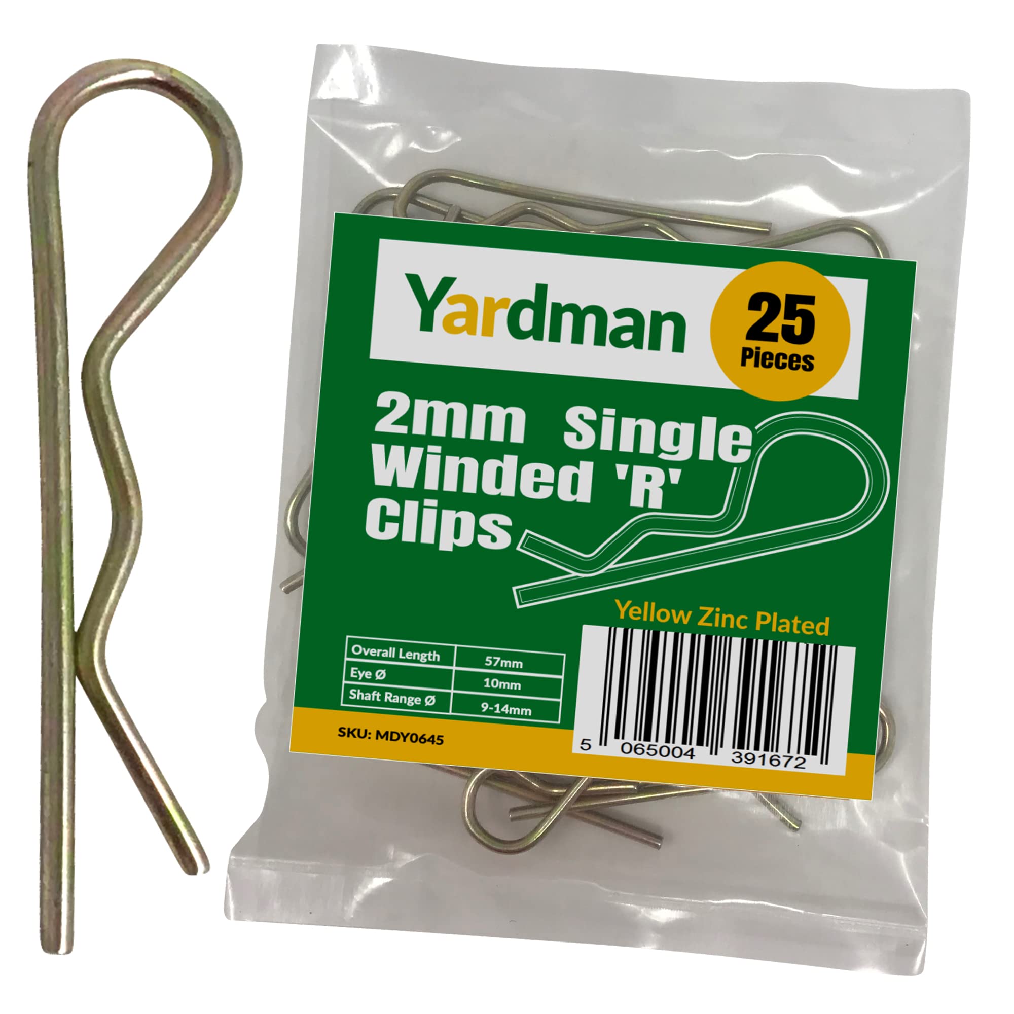 YARDMAN R Clips 25-pcs 2mm x 57mm – Single Winded - Yellow Zinc Plated - Locking Hitch Pin – R Shape Cotter Pin - R Split Retaining Hair Pin Clips for Tractors, Trailers, Auto Mechanics