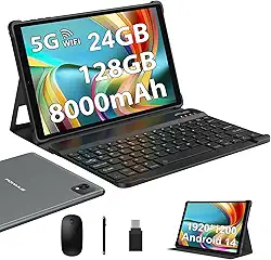 POWMUS Tablets Android 14 mais recentes de 2025, tablet de 10 polegadas com 24 GB de RAM, 128 GB de ROM, expansão de 1 TB, bateria de 8000 mAh, tela LCD FHD, suporte 5G WiFi/BT5.0/GPS, tablet Android