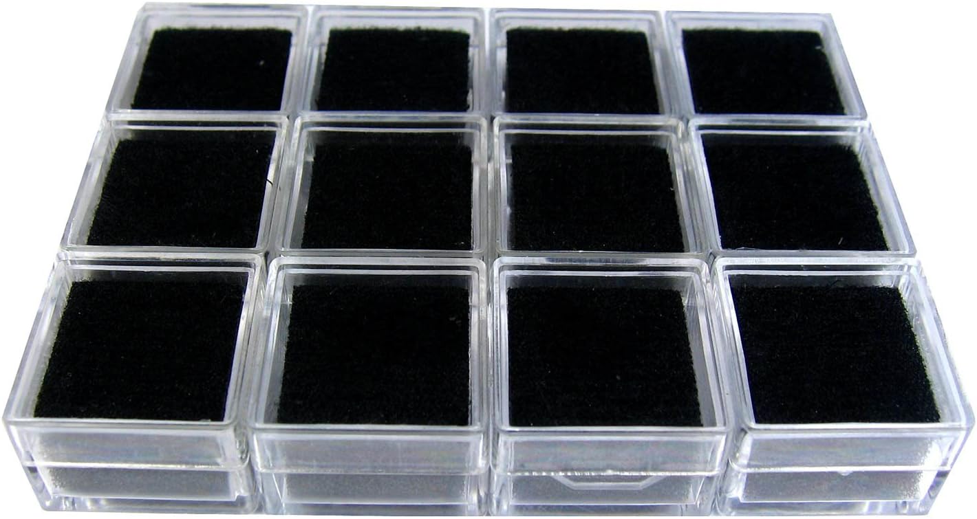 GOL 12 PCs of Gemstone Display Box JAR Storage 3x3 cm Clear Black Plastic Small Piece