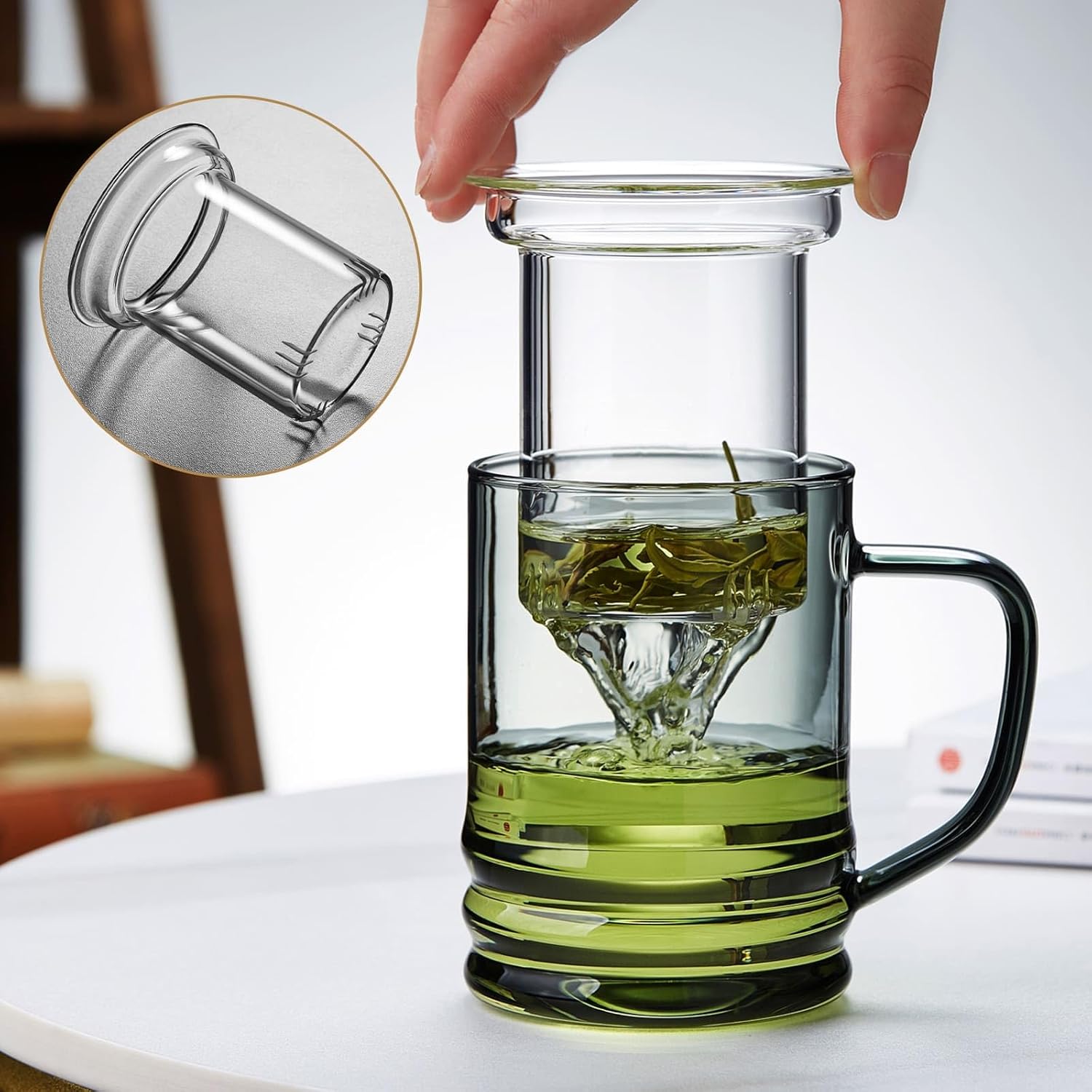 Unbreakable Glass Tea Cup with Infuser and Lid 14.5 fl oz, Heat Resistant Borosilicate Glass Tea Infuser Mug for Blooming and Loose Leaf Tea, Gas Stovetop Safe - Image 2