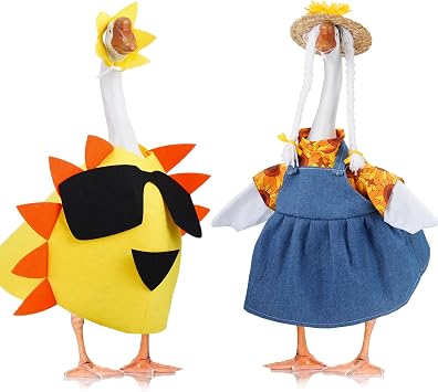2 Sets Porch Goose Outfit Lawn for Summer Spring Funny Sun Shape Duck Sunflower Cloth and Skirt for 23" Goose Sculpture Outdoor Patio Yard Lawn Art Decoration