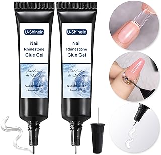 U-Shinein Soft Gel Nail Tips Glue Gel, 2*15g Rhinestone Glue for Nail Glitters Nail Gems, Gel Nail Glue for Nail Jewels Nail Crystals Nail Decorations Nail Diamonds 3D Nail Charms Sequins, Cured Need