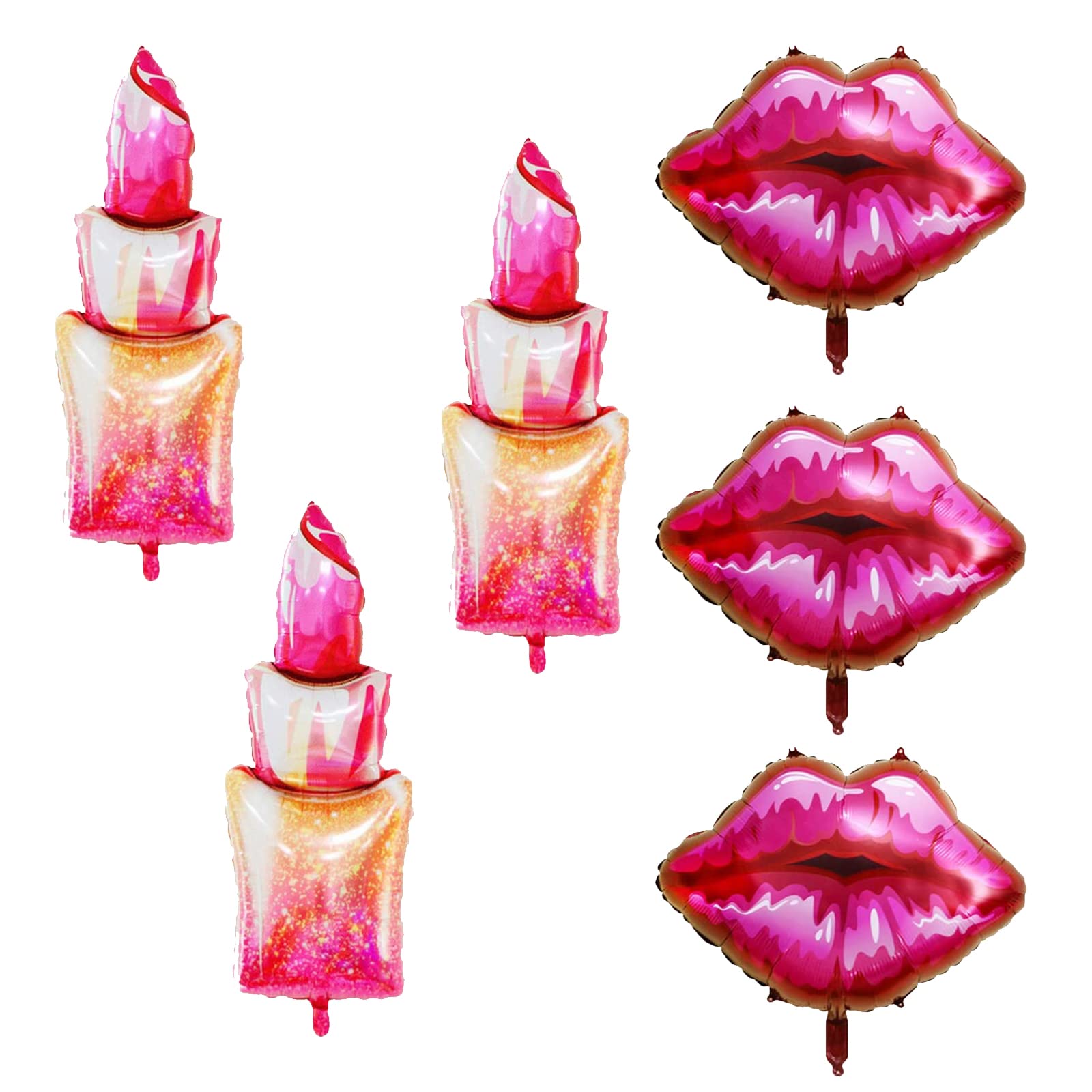 3 Pcs Lipstick Balloons With 3 Pcs Red Lip Balloons - Makeup Decor for Hen Party, Wedding Bridal Shower, Bachelorette Party, Hen Do Decorations