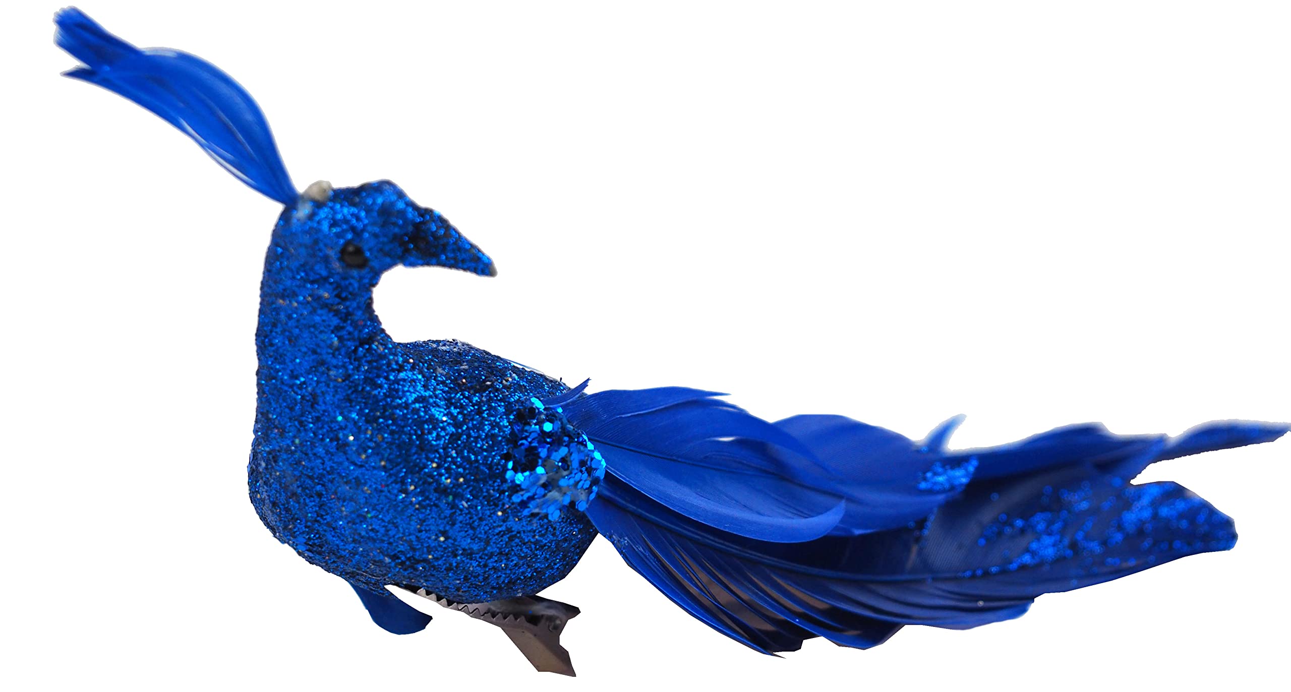 Cobalt Blue Peacock Clip On Craft Birds - Christmas Tree Decorations (Set of 2)