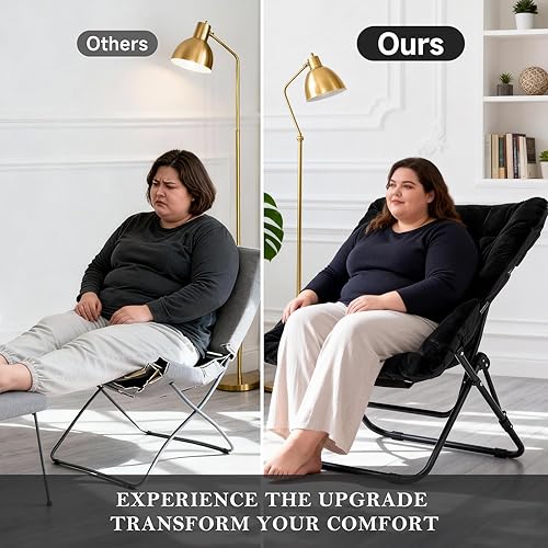 Miniatura 41 de Silla platillo, cómodas sillas de dormitorio, silla plegable de piel sintética de gran tamaño, silla plegable con marco de metal para sala de estar,