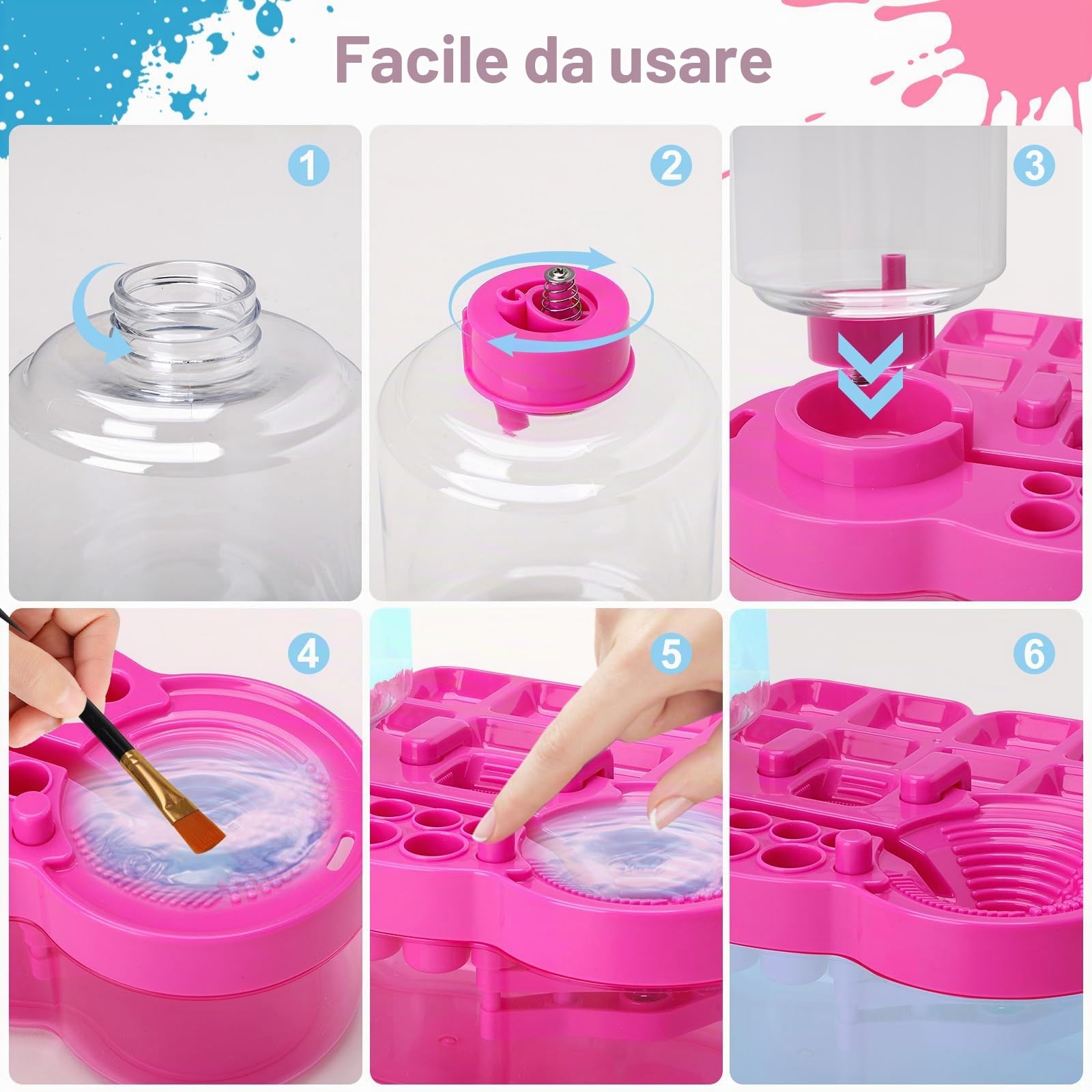 Detergente per pennelli, con 10 pennelli, rosa | risciacquo a ciclo dell'acqua con portapennelli e pallet, Brush Cleaner, Brush Rinser, per acrilico e colori a base d'acqua