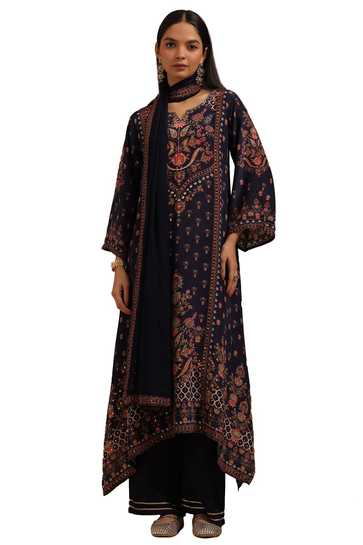 Womens Crepe Floral Print Suit Set With Stone Work-image-16