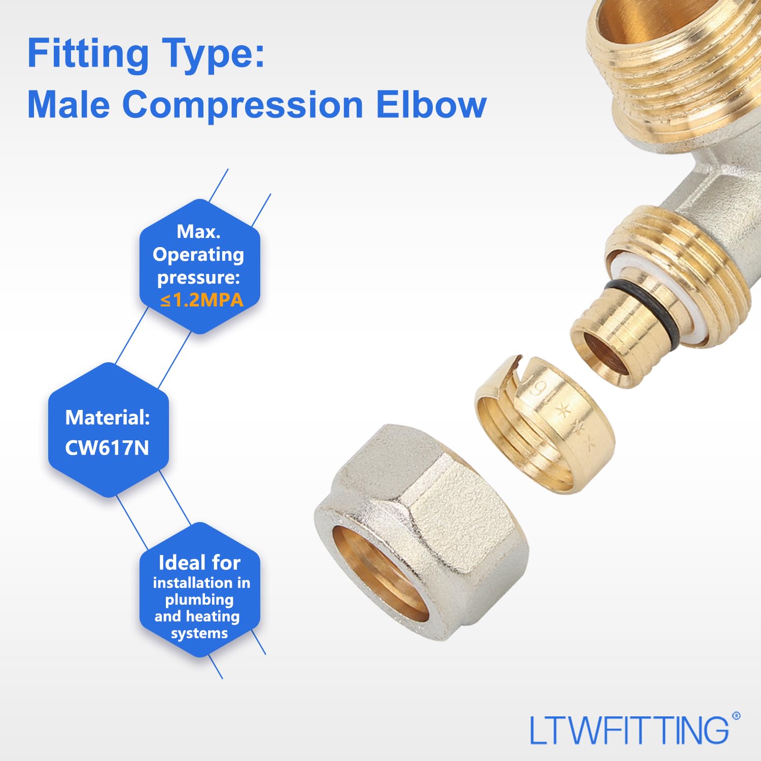 LTWFITTING Schraubfitting Winkel 90°mit 3/4" Aussengewinde für Aluverbundrohr 16mm für Trinkwasser geeignet(5 Stück)