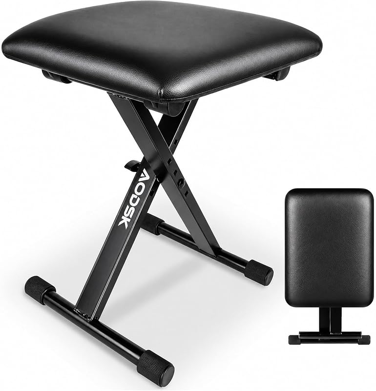 AODSK Keyboard Bench X-Style Cushion Padded,Piano Bench Adjustable Collapsible Stool Chair Seat,Flame Retardant Cotton,Non-Skid Design