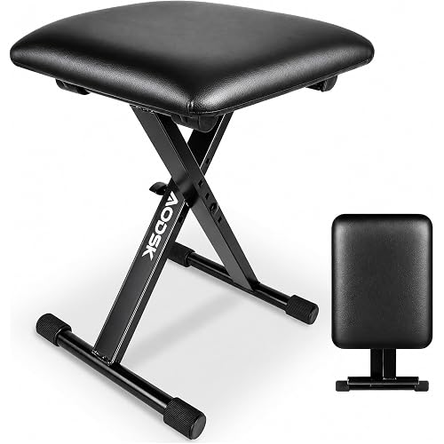 AODSK Keyboard Bench X-Style Cushion Padded,Piano Bench Adjustable Collapsible Stool Chair Seat,Flame Retardant Cotton,Non-Skid Design