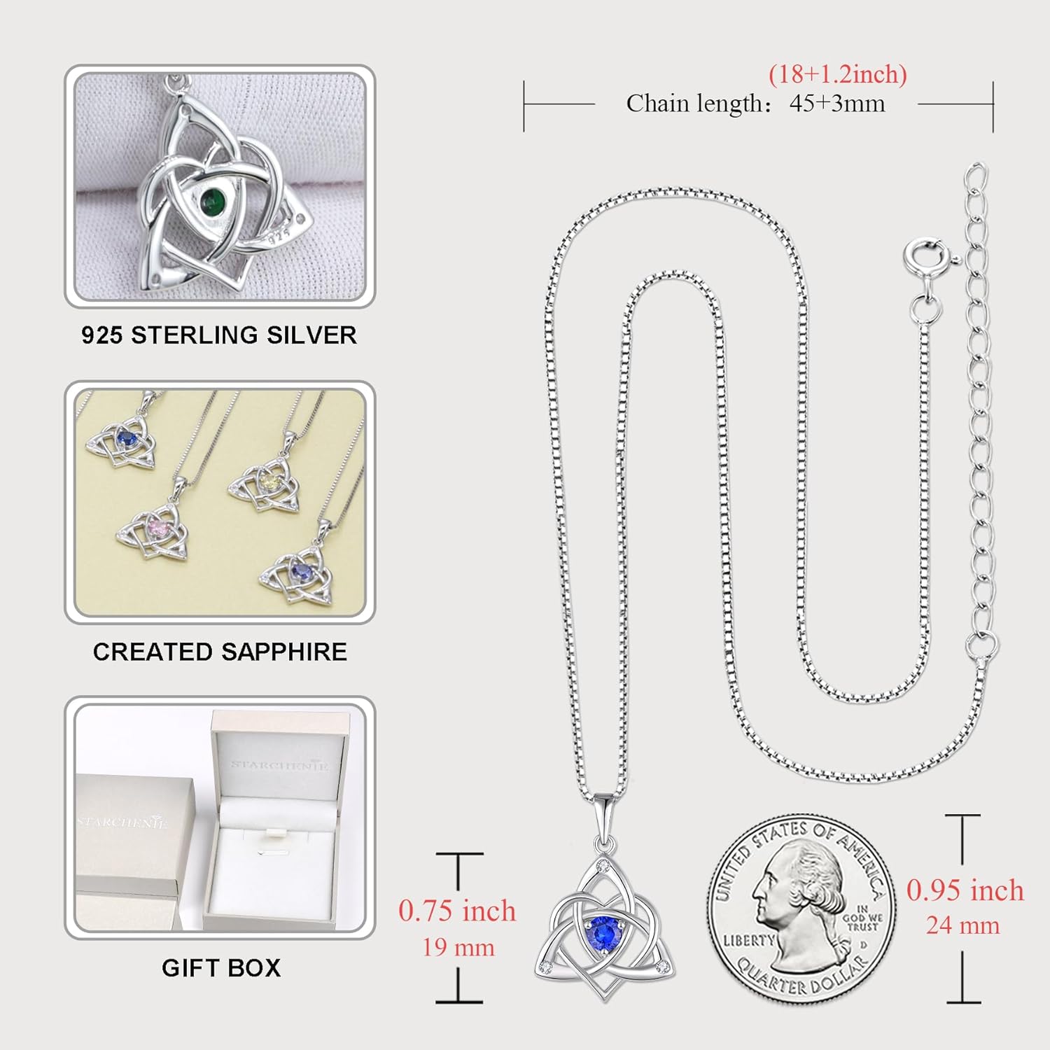 STARCHENIE Celtic Knot Necklace for Women 925 Sterling Silver Trinity Love Knot Pendant Birthstones Jewelry - Image 6