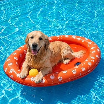 LeapSheep Dog Pool Float Inflatable Pool Float for Dogs, 2 Sizes for Small to Large Dogs, 600D Oxford Claw-Resistant with Drain Holes for Pool Lake Beach Orange, Large