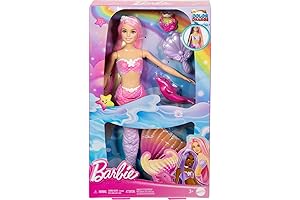 Barbie Dreamtopia Color Reveal Mermaid Doll with Styling Accessories, Pet Dolphin and Water-Activated Color Change