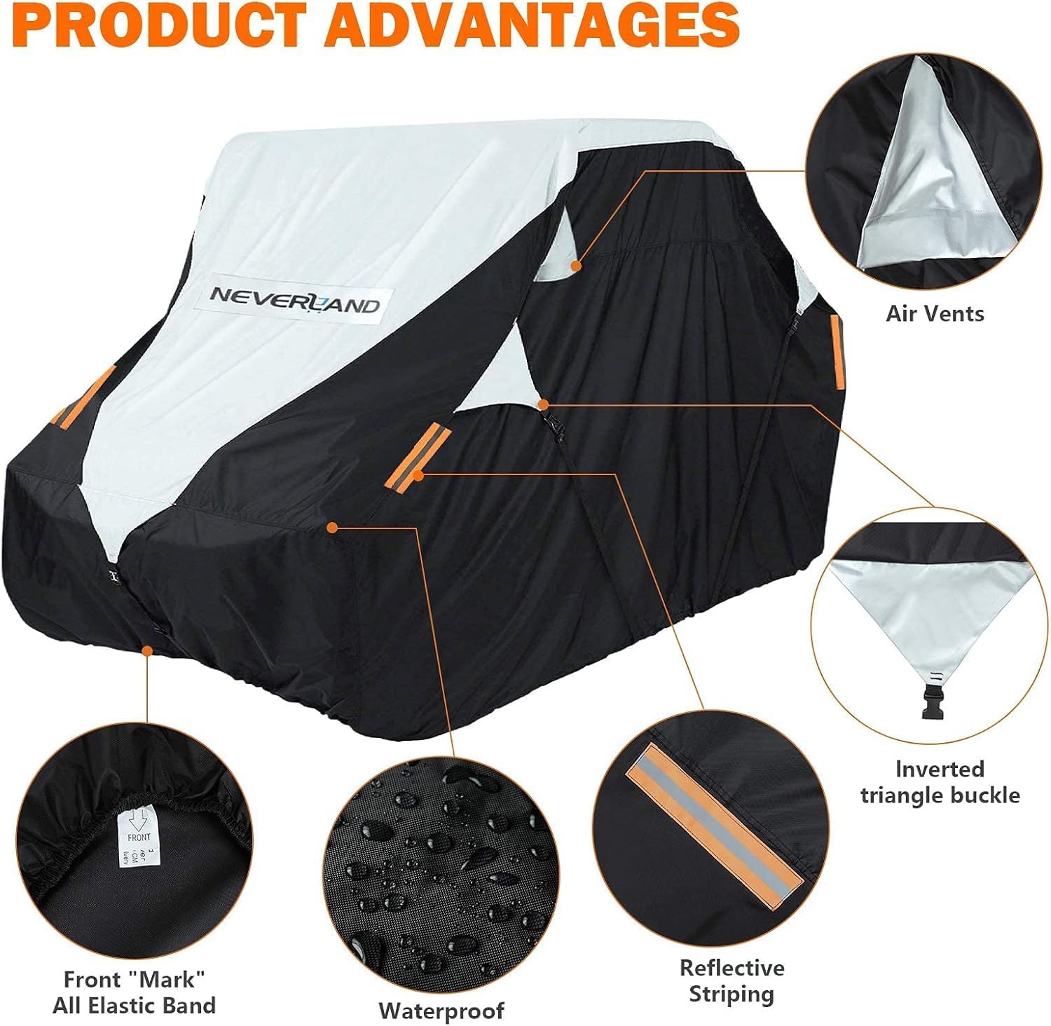 NEVERLAND UTV Cover 2 Seater Waterproof - Upgrade Windproof Design for Side by Side Cover Compatible with RZR Polaris Ranger Yamaha Rhino Can-Am Commander Defender Honda Pioneer