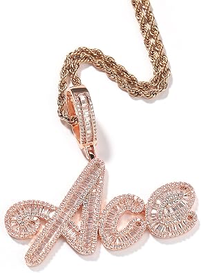 Iced Out Chain for Men Custom Letters Tennis Necklace Personalized Initial Letter Pendant Name Necklace Cubic Zirconia Charm Pendant with Rope/Tennis Chain Hip Hop Jewelry for Women Men