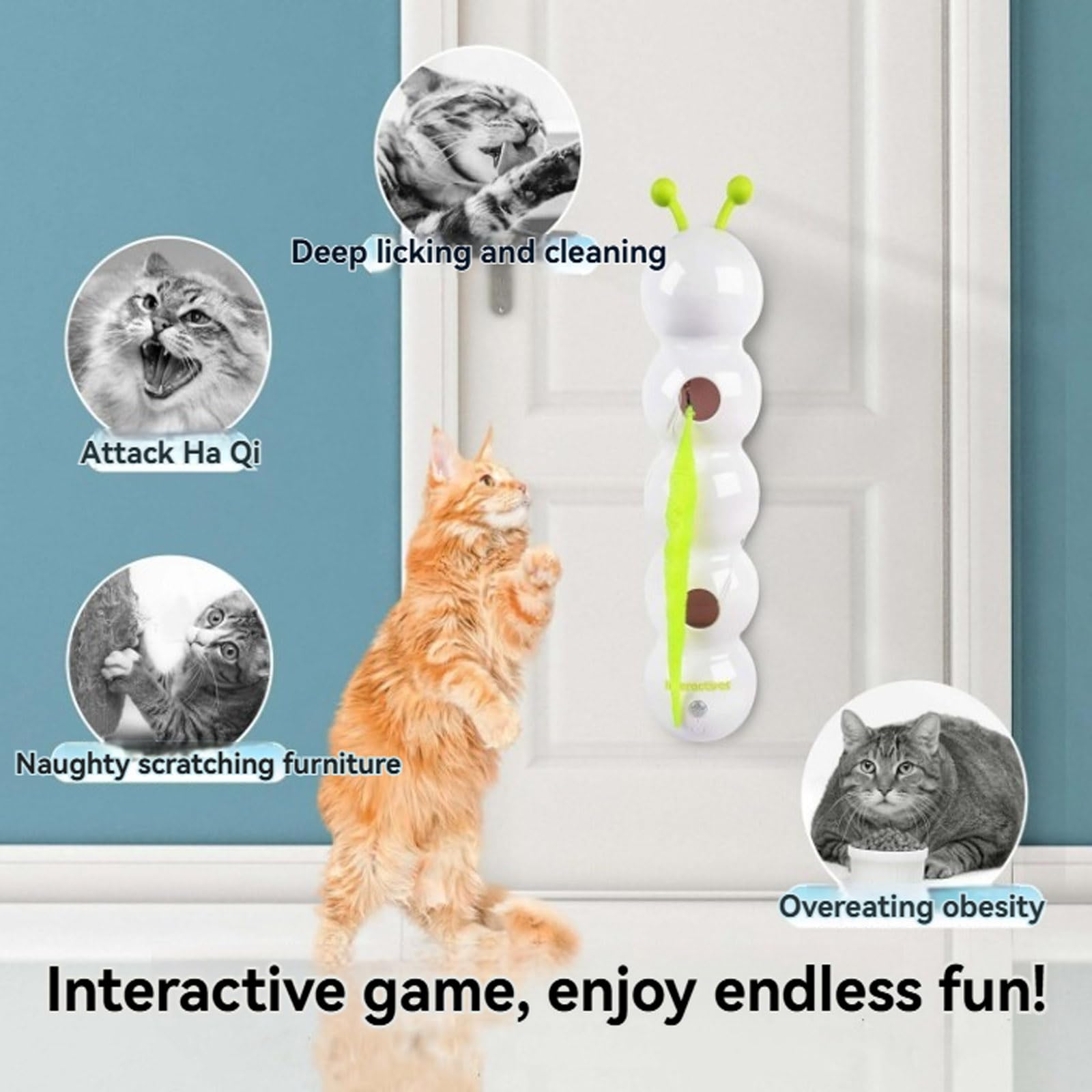 Wuselwurm Katzenspielzeug, Smart Motion Katzenspielzeug Mit Wurmdesign, Intelligent Electric Interactive Cat Toy, Type-C Rechargeable Cat Toy with Feather, Relieves Anxiety (*1 Set)