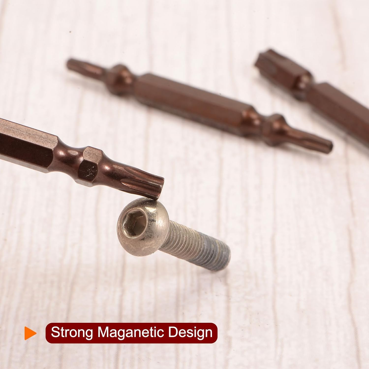 HARFINGTON 10pcs T20 Magnetic Double-Ended Screwdriver Bits 65mm/2.56" Length 1/4" Hex Shank S2 Steel Hollow Torx Drill Bit Hardware Accessory Tools, Copper